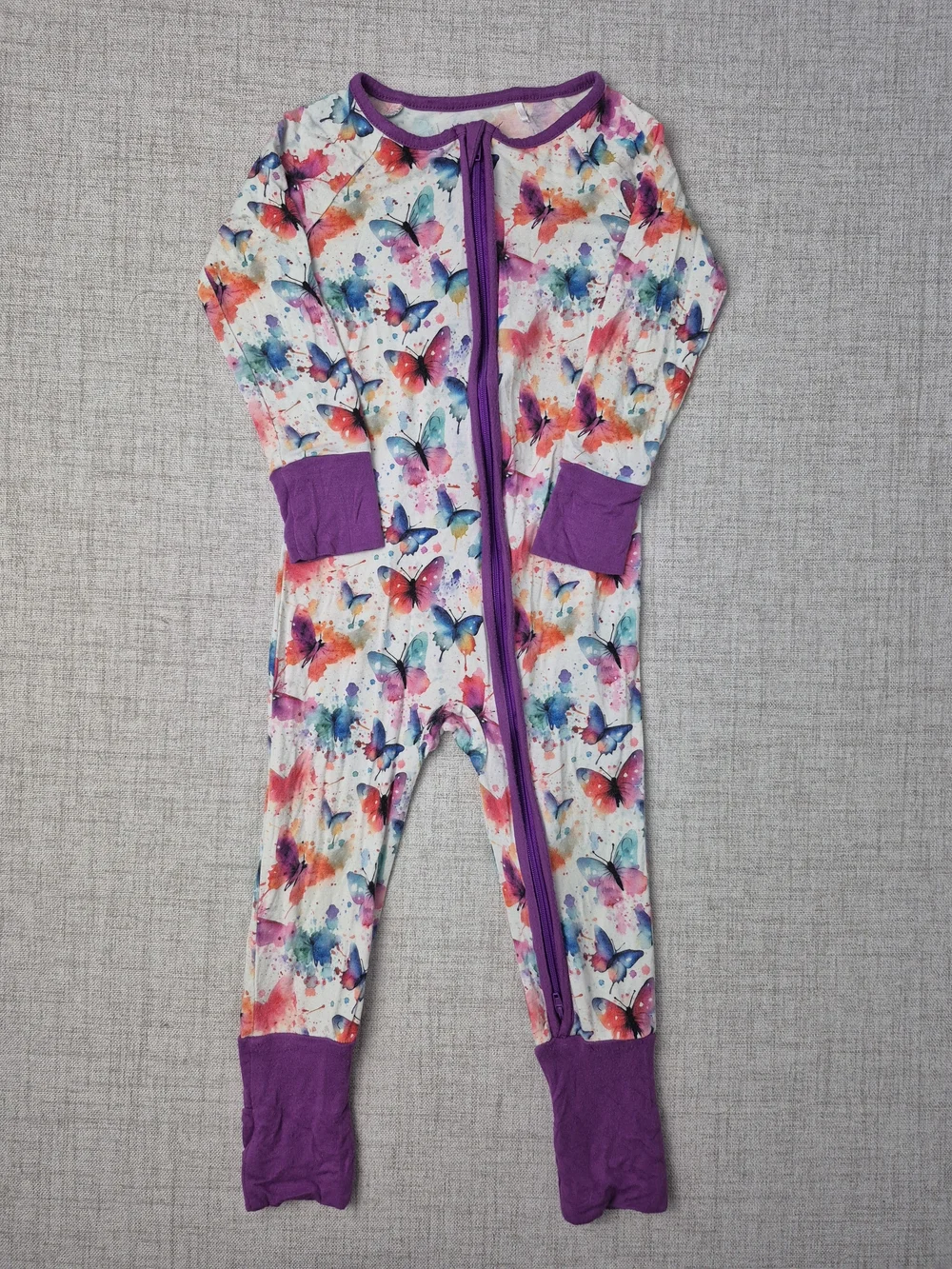 Bamboo Watercolor Butterfly Zip One Piece Romper Pajamas 18-24M